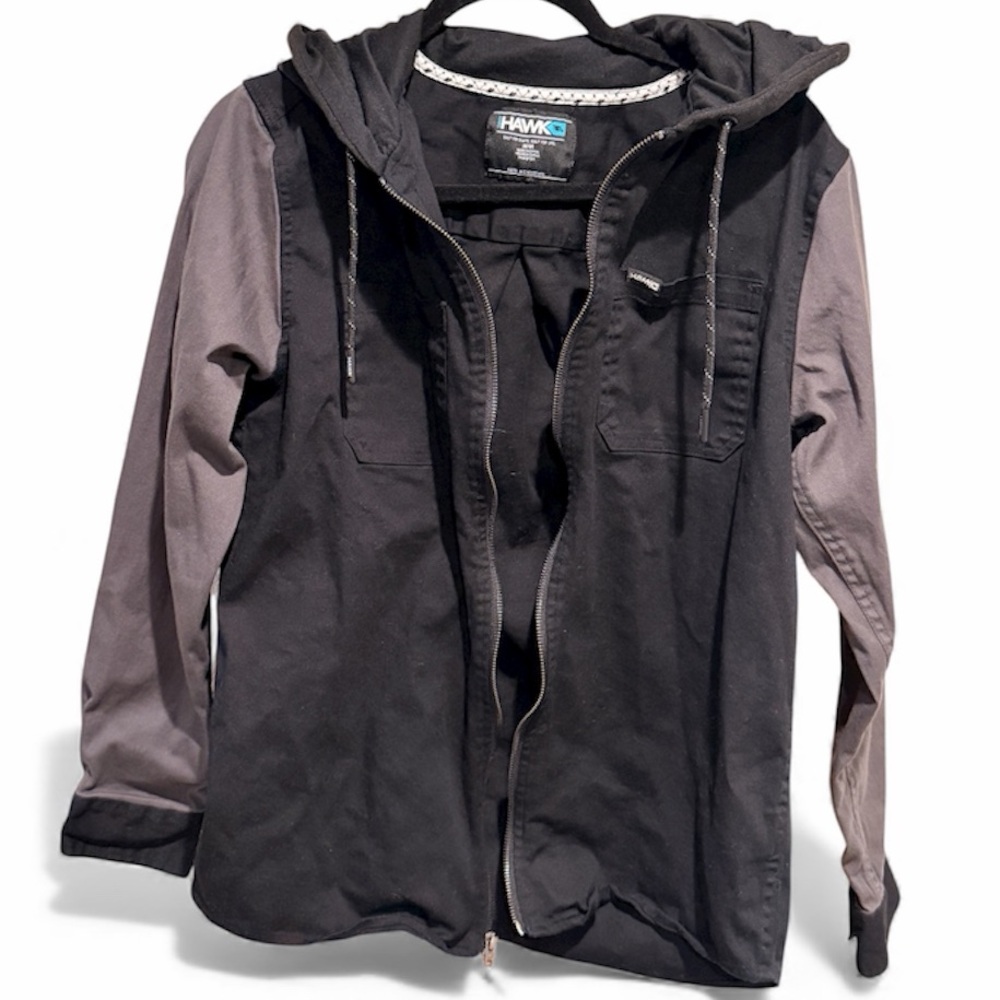 Tony Hawk Men’s Full Zip Black Grunge Hoodie Skater Jacket Size Medium